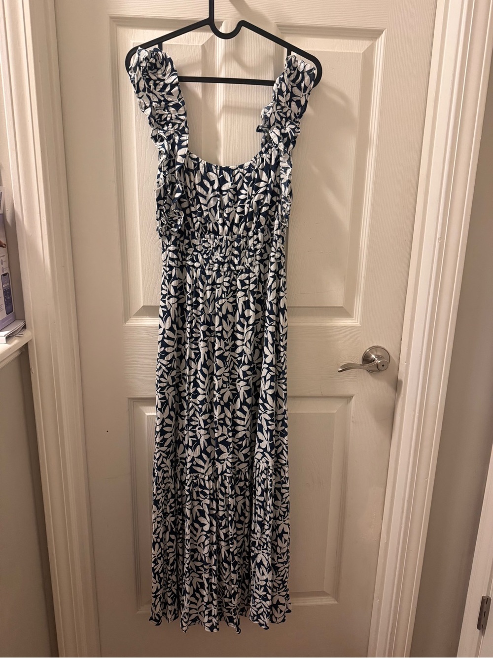 Abercrombie & Fitch Navy and White Leaf-Print Maxi Dress